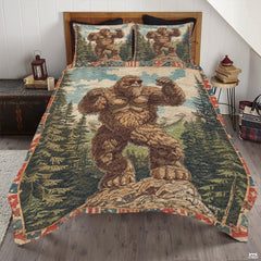 Muscular Bigfoot sunglasses bedding displayed on a bed with matching pillow shams.
