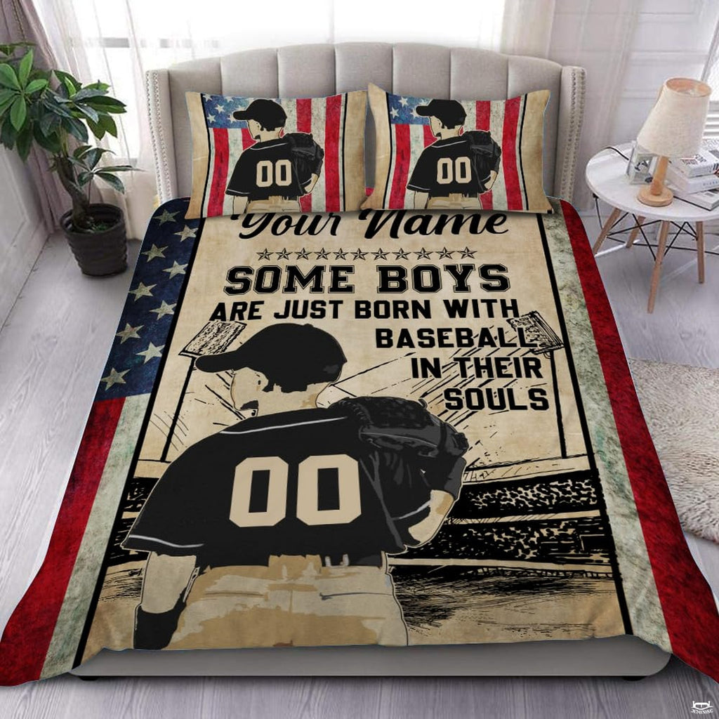 Custom Baseball Boy Bedding Set, Baseball Duvet Cover King Queen Twin Full Microfiber Lightweight for Boys, Sport Bedroom Decor