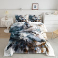 Wolf dreamcatcher bedding mockup with white wolf, turquoise ornament, beads, and feathers