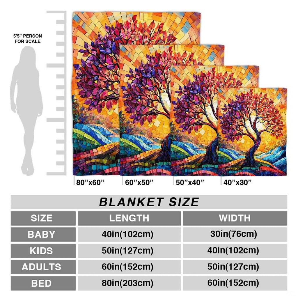 Stained glass mosaic tree of life colorful blanket showing mosaic design view 4