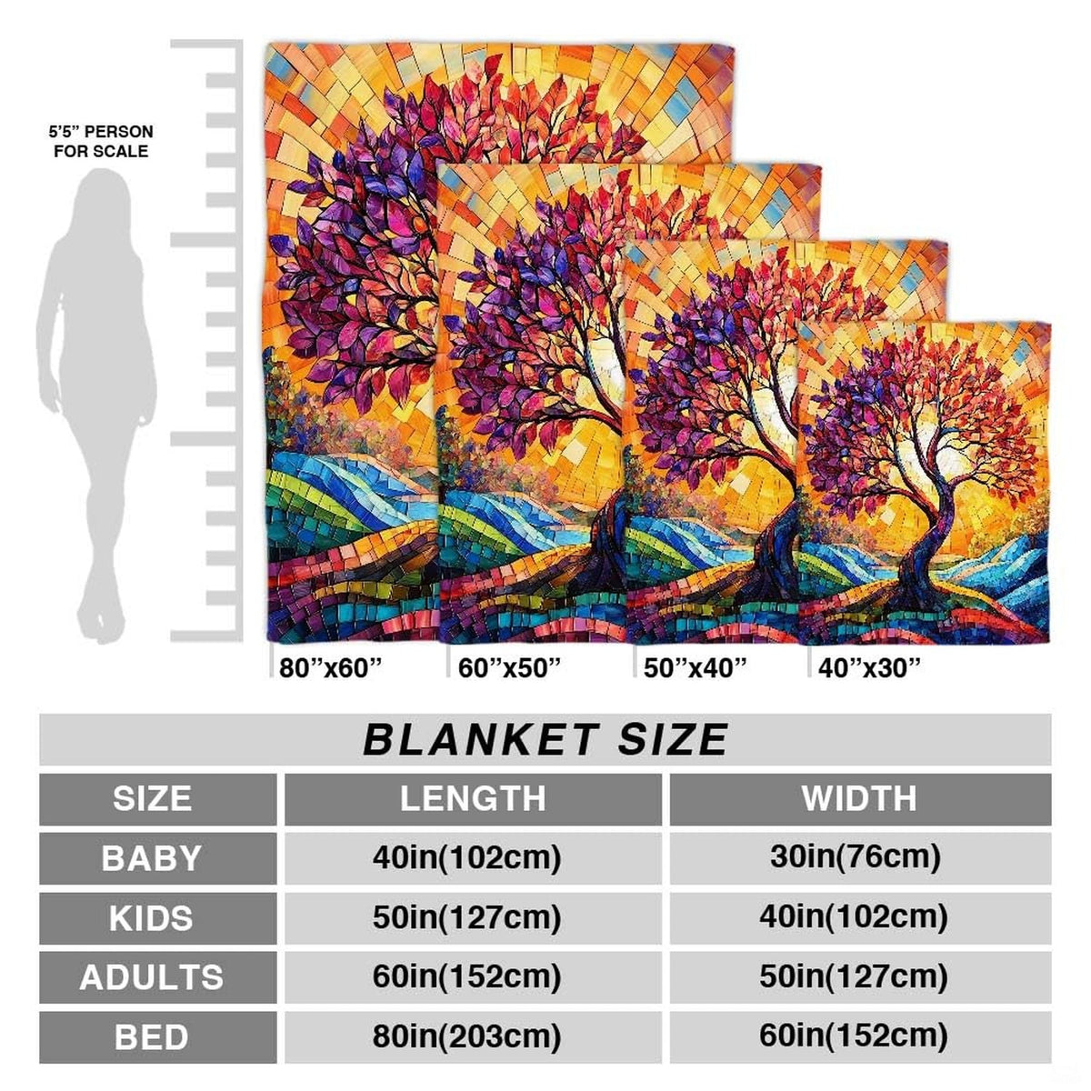 Stained glass mosaic tree of life colorful blanket showing mosaic design view 4