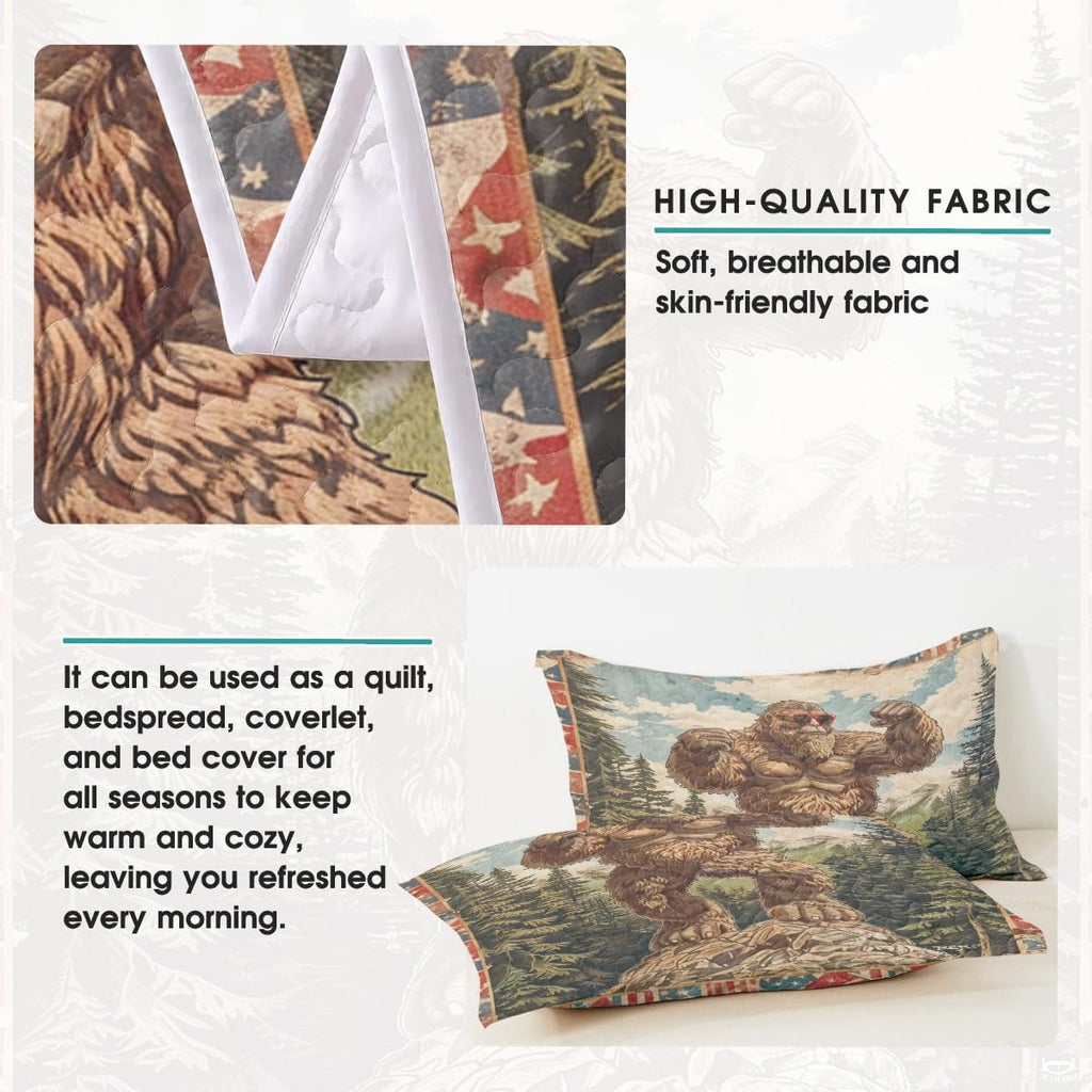 Personalized Bigfoot with Red Sunglasses Quilt Sets, Machine Washable