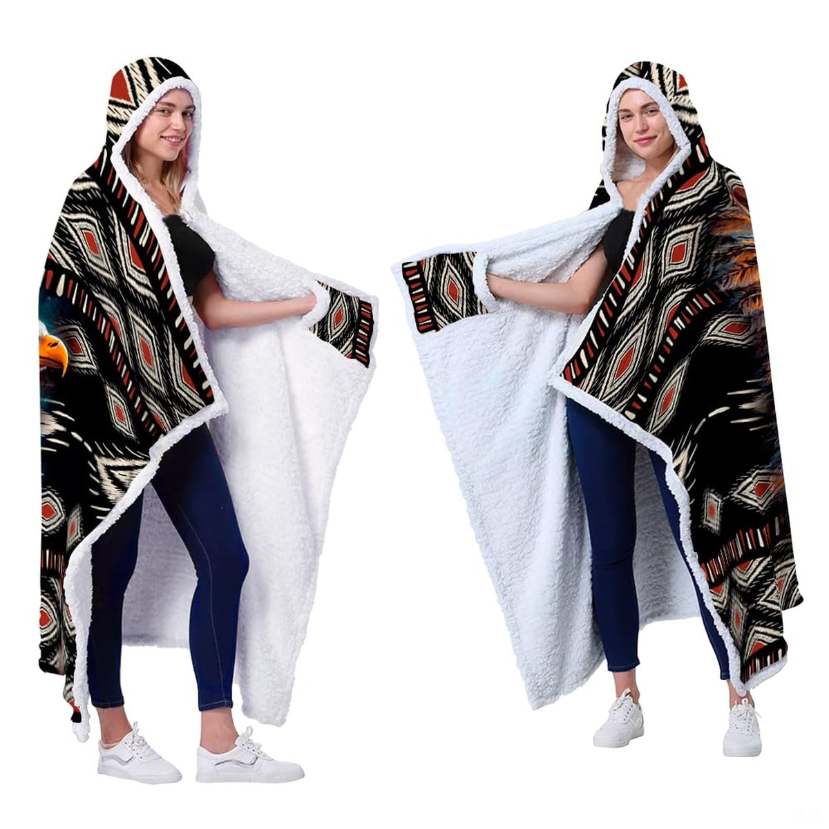 Native American chief throw blanket view 4 highlighting eagle headdress, wolf, and Southwestern borders