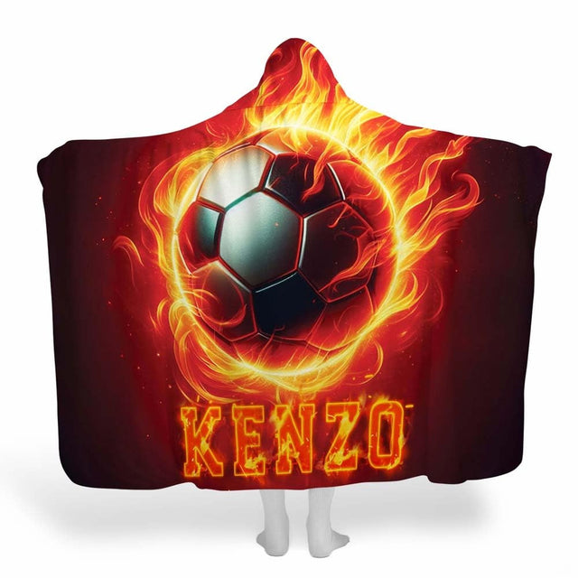 Flaming fireball soccer sports fan blanket showing blazing artwork view 1