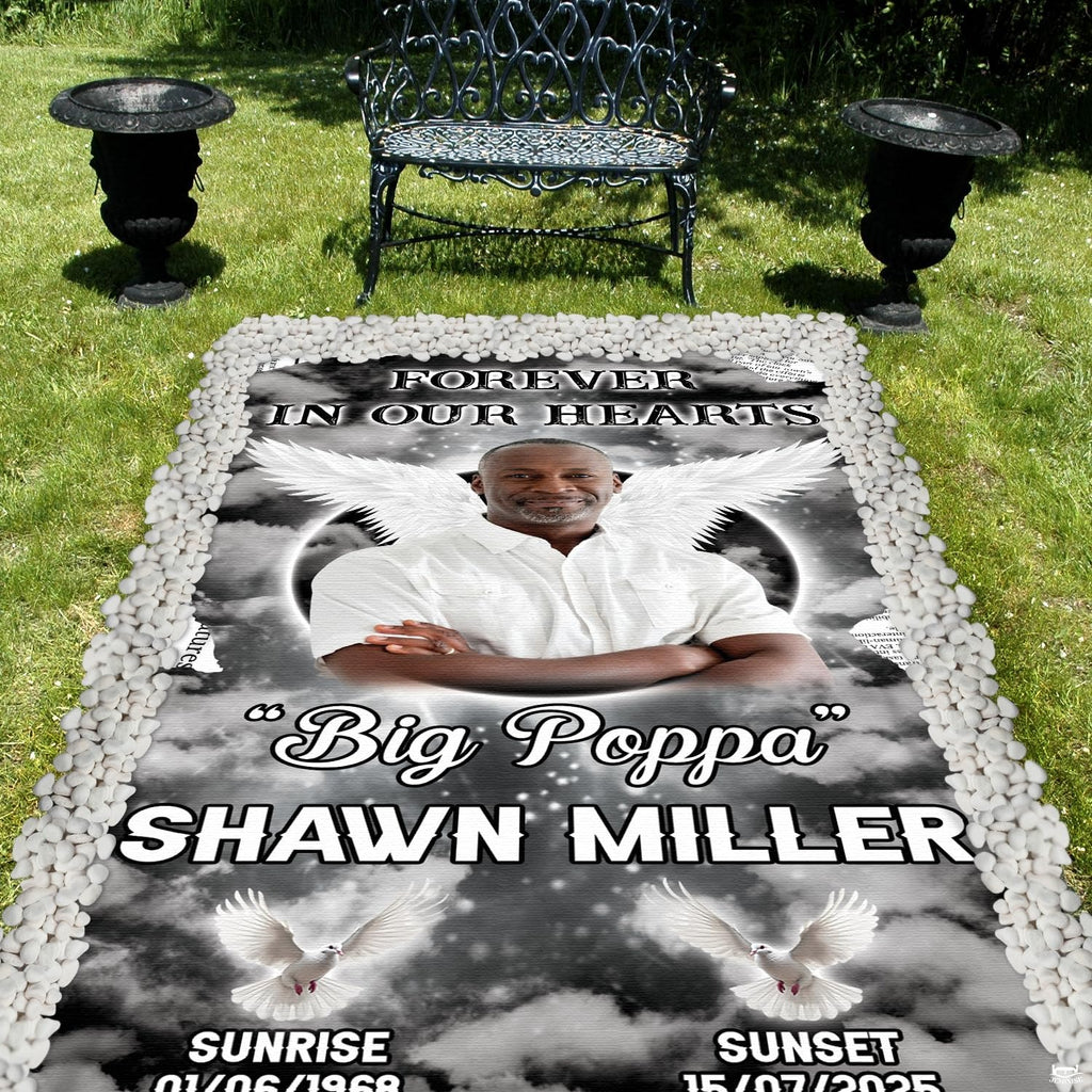 Commemorative bedding set featuring sky backdrop and angelic memorial artwork.