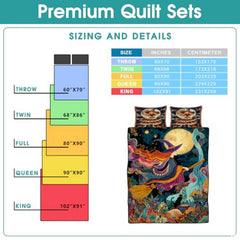 Witch Throw Quilt Set – Vintage Gothic Style Fall Bedspread for Autumn Bedroom Decor, Halloween Witch Bedding with Magical Patchwork Pattern, Soft Lightweight Quilt, Twin, Full, Queen Sizes (Color 8)