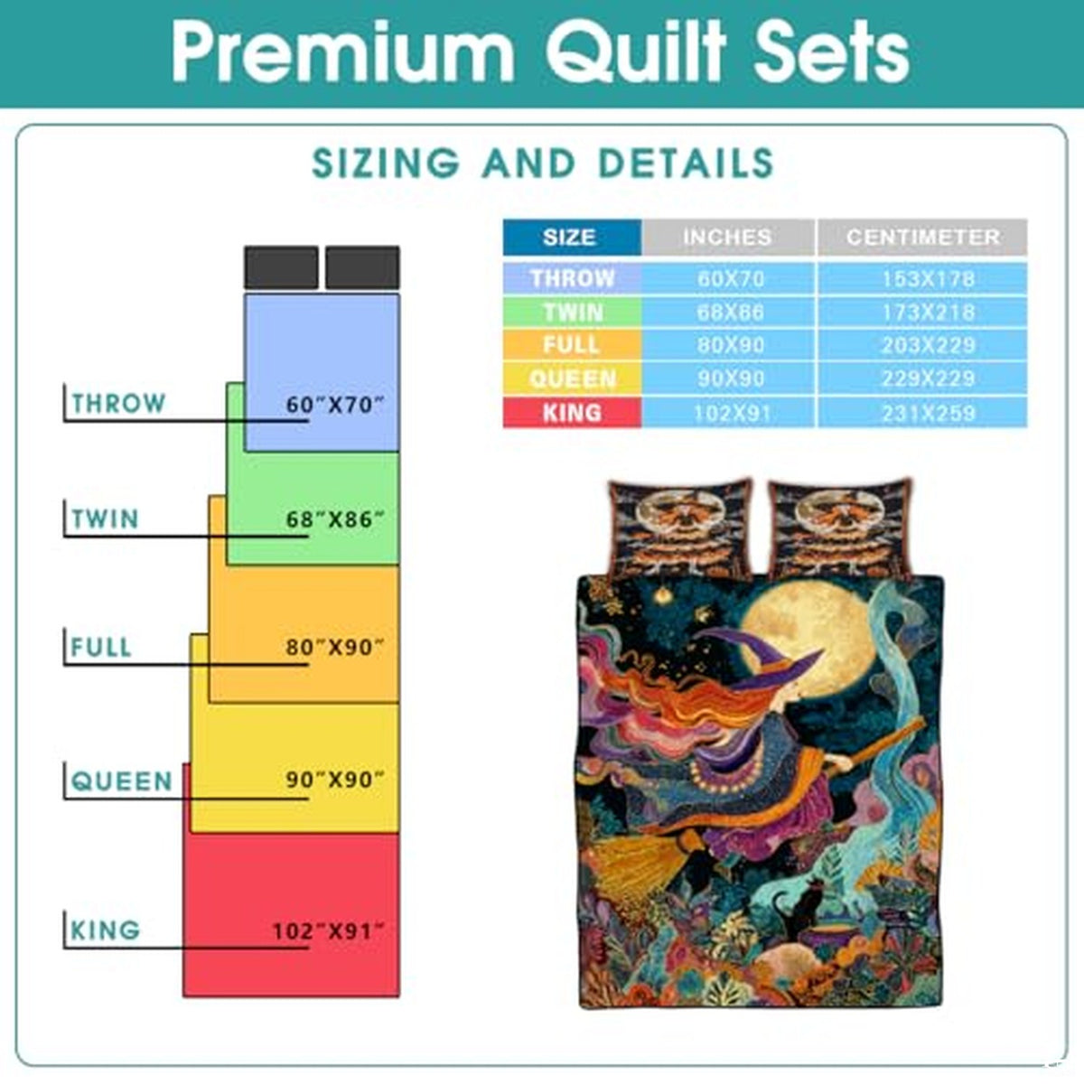 Witch Throw Quilt Set – Vintage Gothic Style Fall Bedspread for Autumn Bedroom Decor, Halloween Witch Bedding with Magical Patchwork Pattern, Soft Lightweight Quilt, Twin, Full, Queen Sizes (Color 8)