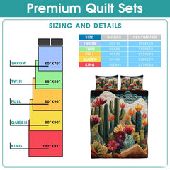 Personalized Vibrant Flowering Cactus Desert Scene Quilt Set