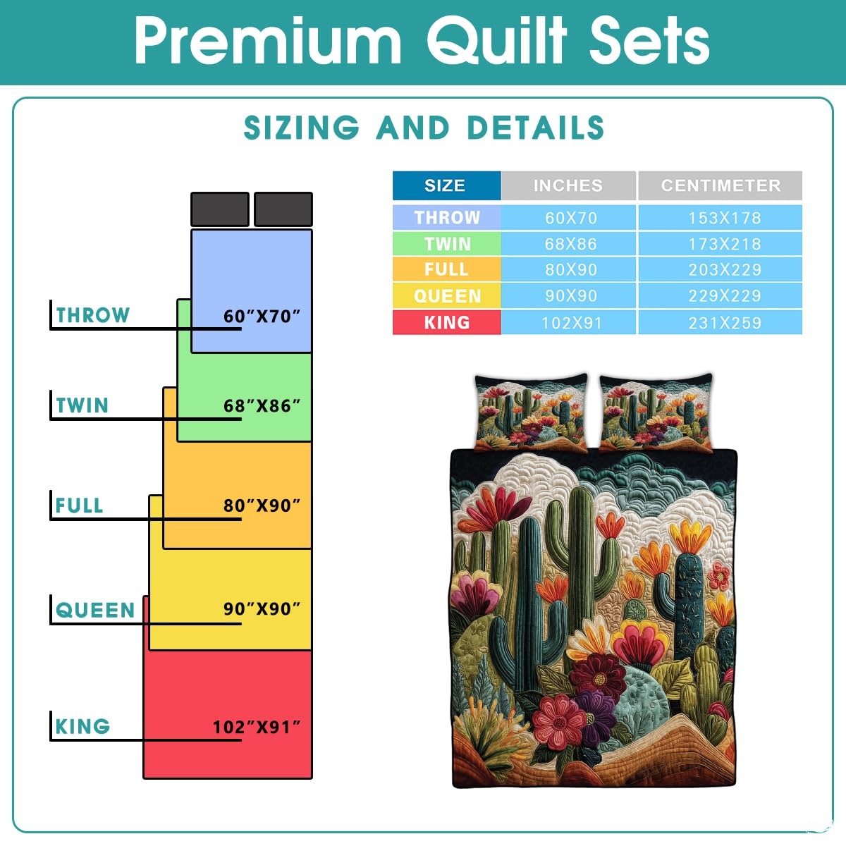 Personalized Vibrant Flowering Cactus Desert Scene Quilt Set