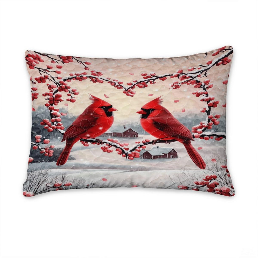 Winter Cardinals on Heart Shaped Berry Branches Patchwork Christmas Quilt