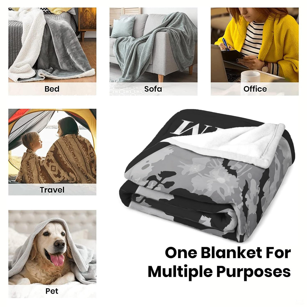 Detailed product display showing the smooth finish and black border of the Bigfoot blanket.