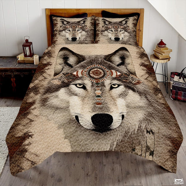 Personalized Wolf Head with Geometric Headdress Comforter