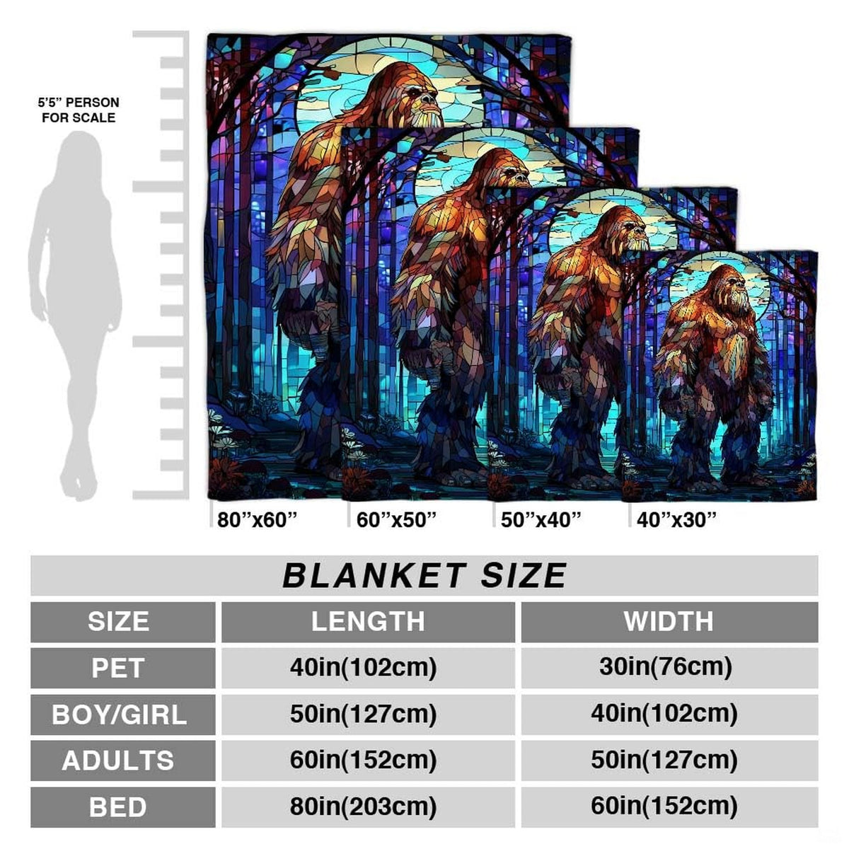 Stained glass Bigfoot throw blanket styled on a modern living room couch.