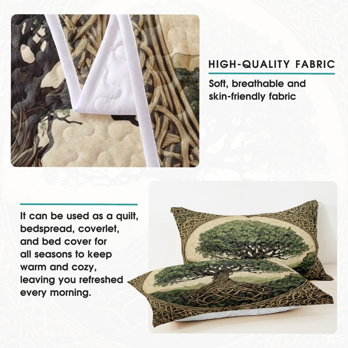 Tree of Life with Celtic Knot Roots Quilt Set And Celtic Knot Borders