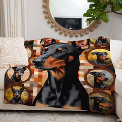 Artistic dog bed picture vignette details of alert Doberman Pinscher