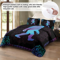 Matching pillowcase detail for woodland bedding set featuring coordinating cyan moonlit Bigfoot artwork