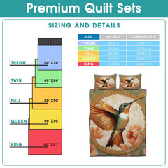 Vintage bird bedding sizing infographic
