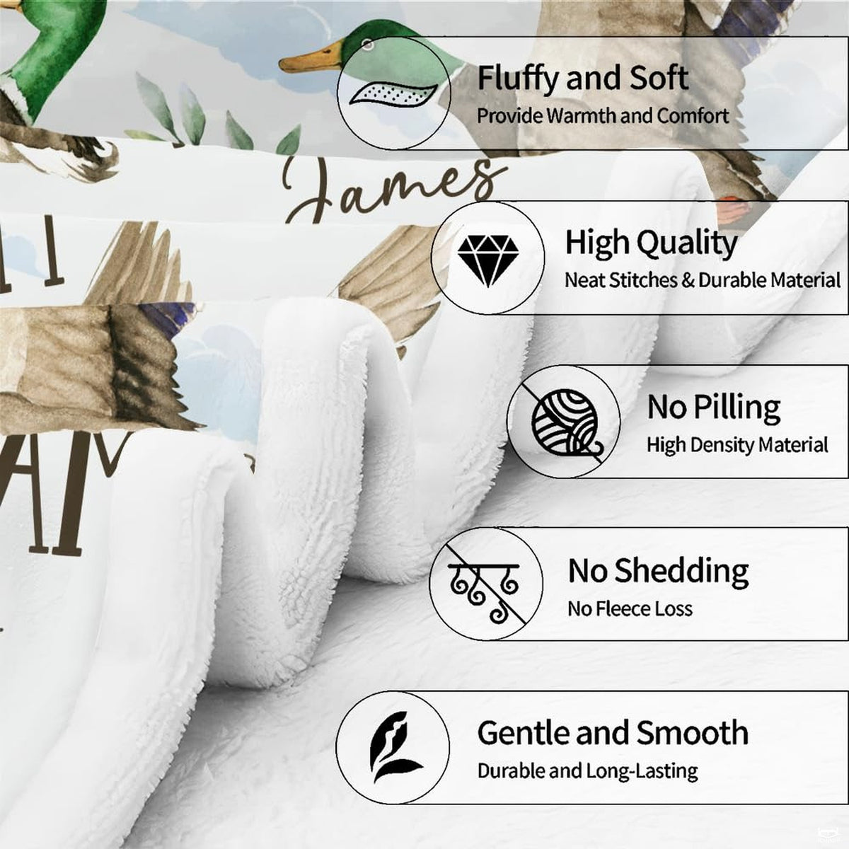 Scenic bedding set with mallard waterfowl flying across clean white setting next to bed stand set styling