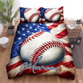 Personalized Baseball Bedding Full Size Flag Custom Name Duvet Cover Set Sport Decor Sports Comforter Bed Set (Baseball and Flag Series 2)