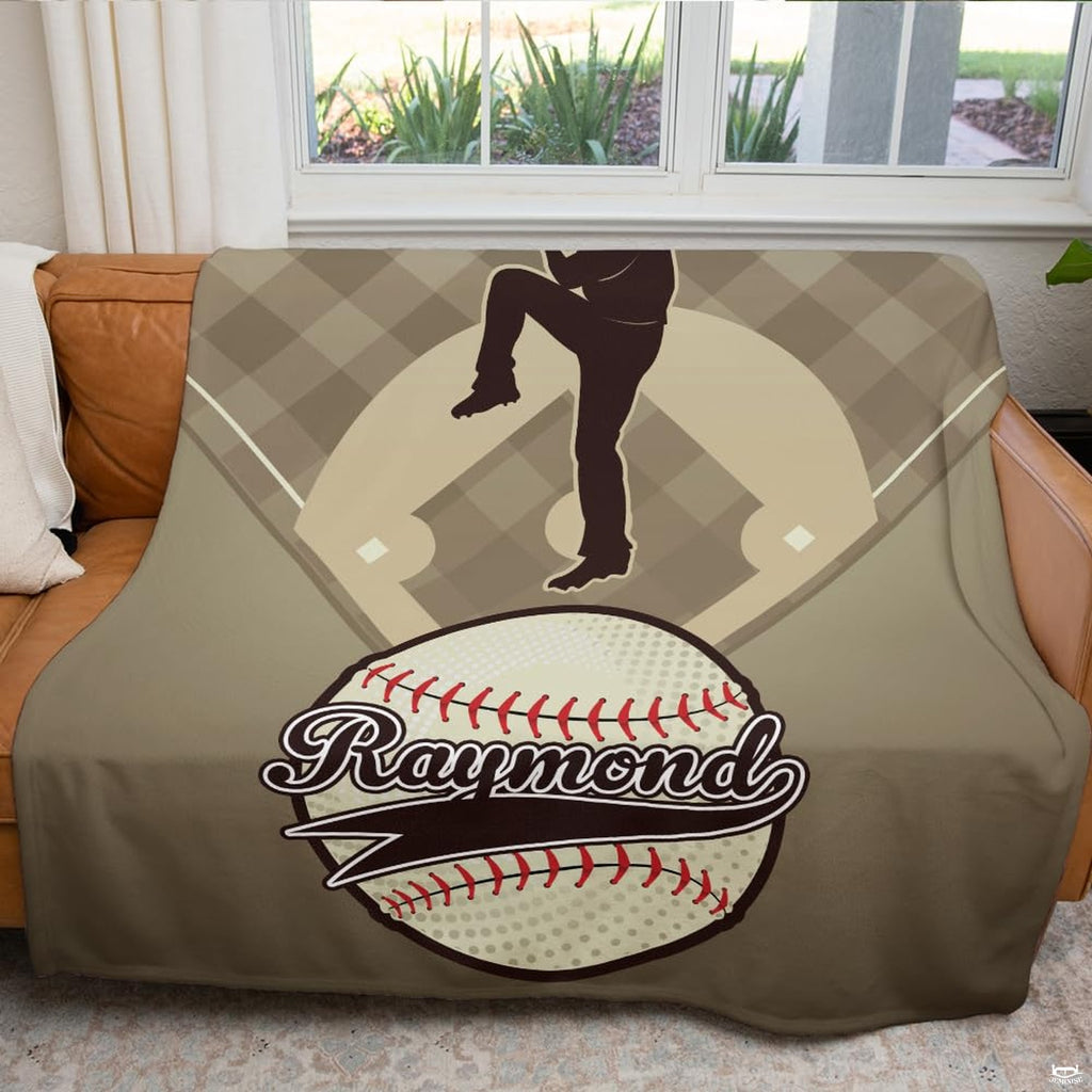 Baseball pitcher diamond mound throw blanket view 5 highlighting pitcher graphics and sports room styling