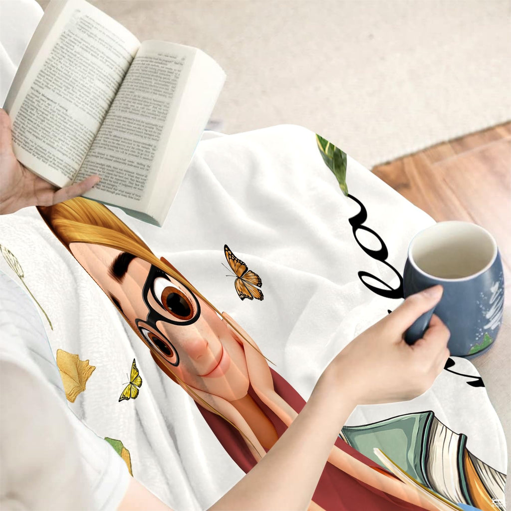 Carnation reader girl throw blanket draped gracefully over a living room sofa creating a cheerful room accent.