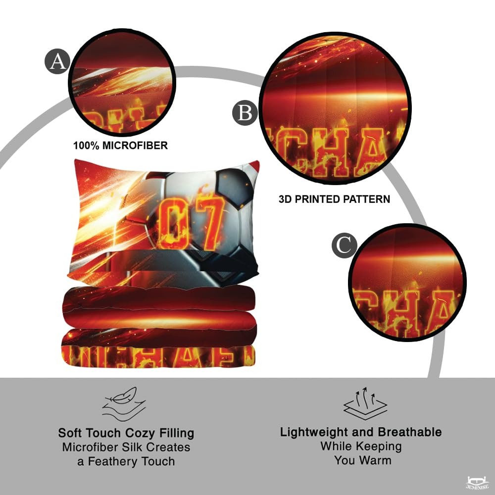 Custom Flaming Soccer Ball with Name Comforter Set, Machine Washable