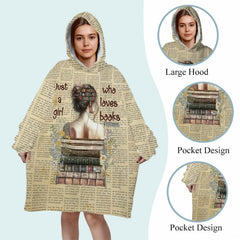 Aesthetic bedroom decor featuring a bookish bed set styling with stacked thematic accent and newspaper motif.
