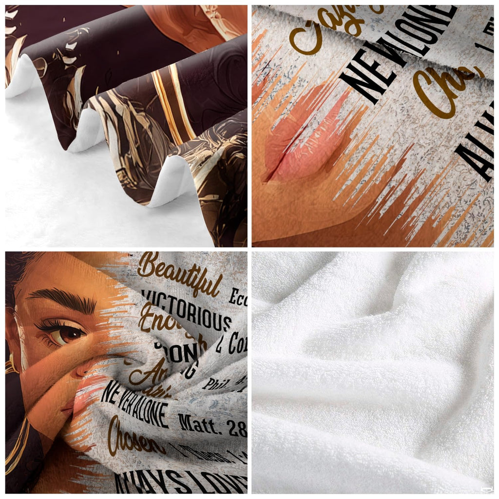 Detailed view of the scripture verse calligraphy and edge finishing.