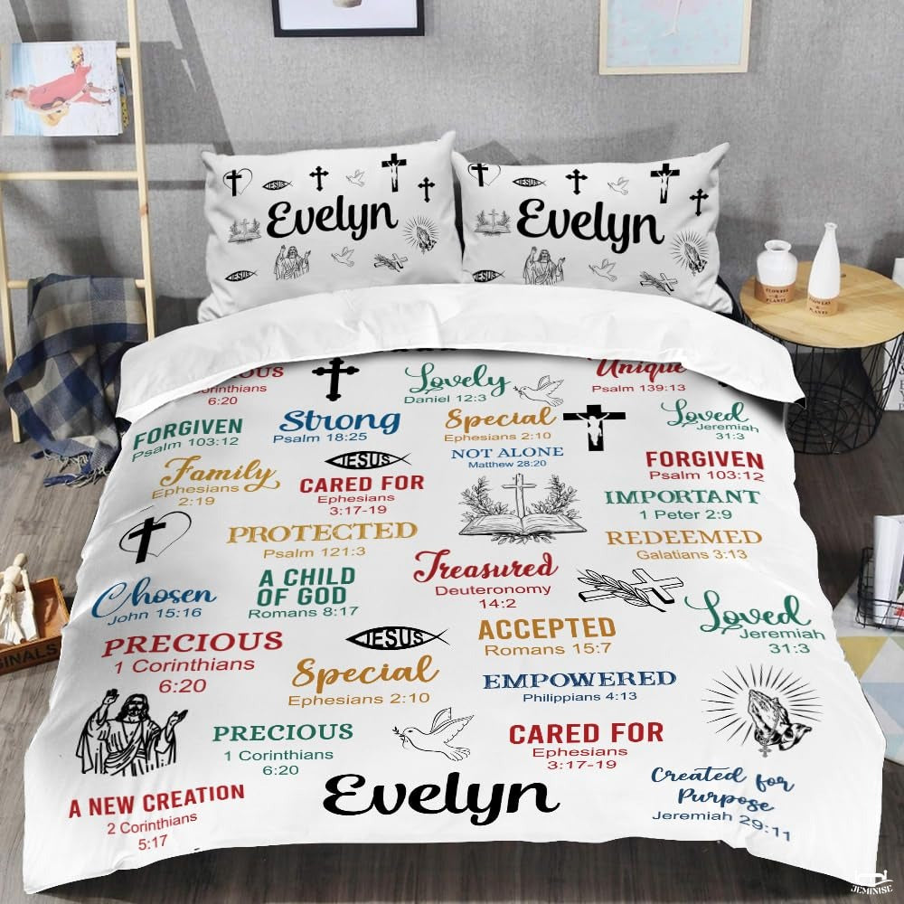 Christian Bedding Set – Inspirational Bible Verse Comforter – Religious Bedding for Women, Faith Gift for Mom, Daughter, Sister, Birthday & Religious Gifts (God Says I am #3)