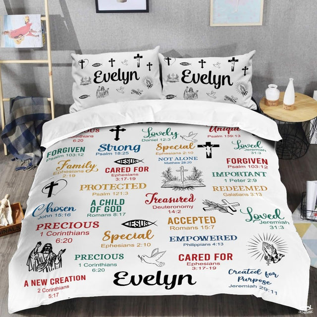 Christian Bedding Set – Inspirational Bible Verse Comforter – Religious Bedding for Women, Faith Gift for Mom, Daughter, Sister, Birthday & Religious Gifts (God Says I am #3)