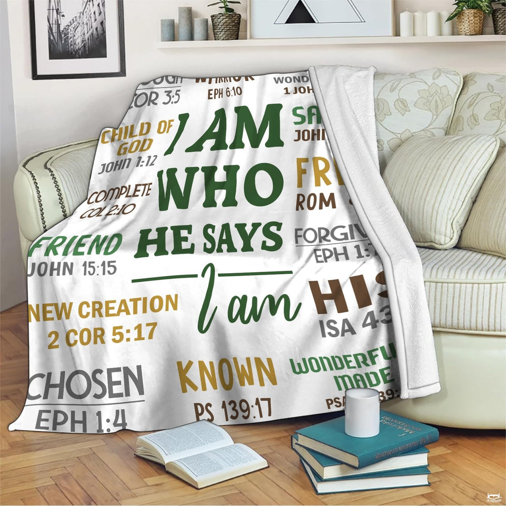 I Am Who He Says I Am Christian Scripture Blanket – Inspirational Bible Verse Faith Gift