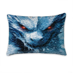 Pillow sham featuring a frontal ice dragon face with frosted scales