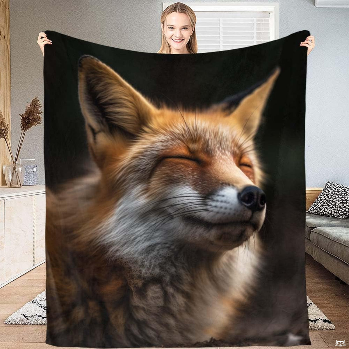 Fox bedding set featuring a serene sleeping red fox portrait with ginger tones against a dark backdrop.