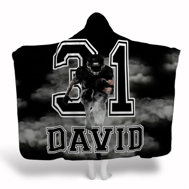 Football running back charging through swirling smoke with varsity number twenty-one, view 1.