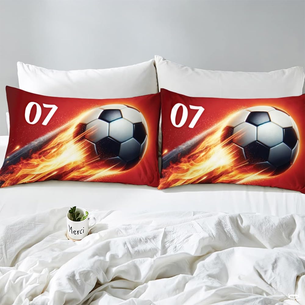 Custom Flaming Soccer Ball with Name Comforter Set, Machine Washable