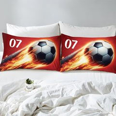 Custom Flaming Soccer Ball with Name Comforter Set, Machine Washable