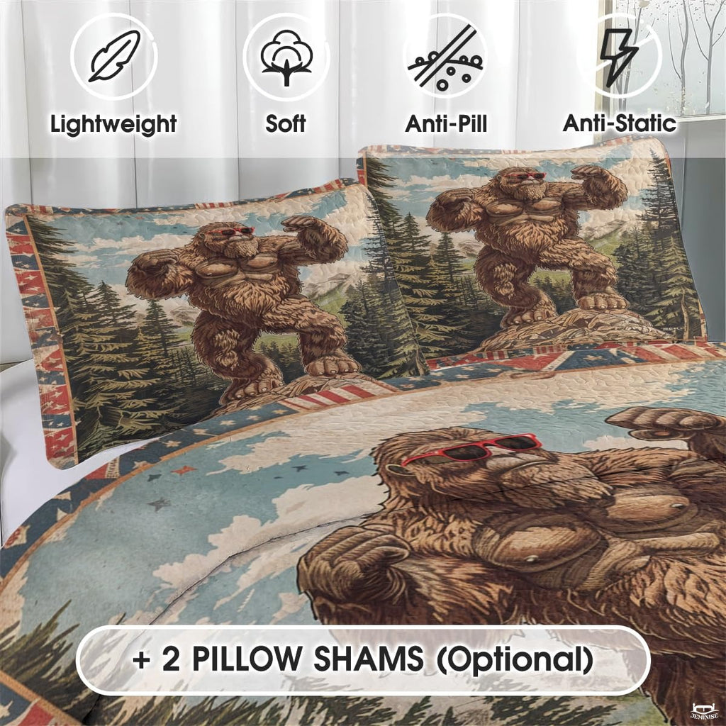 Personalized Bigfoot with Red Sunglasses Quilt Sets, Machine Washable
