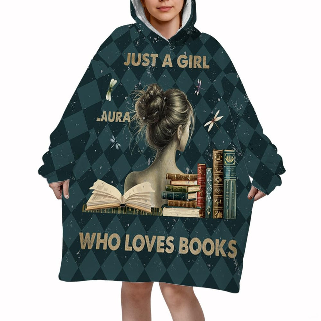 Dark academia book lover design with reader girl, book stacks, and dragonflies, view 1.