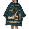 Dark academia book lover design with reader girl, book stacks, and dragonflies, view 1.