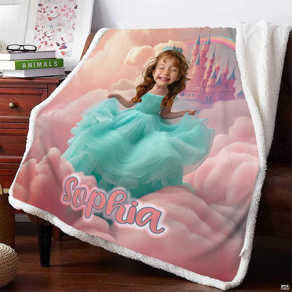 Folded edge view of princess dreamscape kids blanket