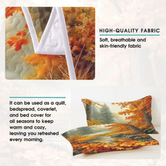 Coordinated pillow sham displaying breathtaking country road scenery from the autumn bedding set