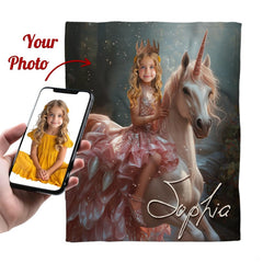 Product mockup highlighting unicorn rider artwork alongside mobile phone