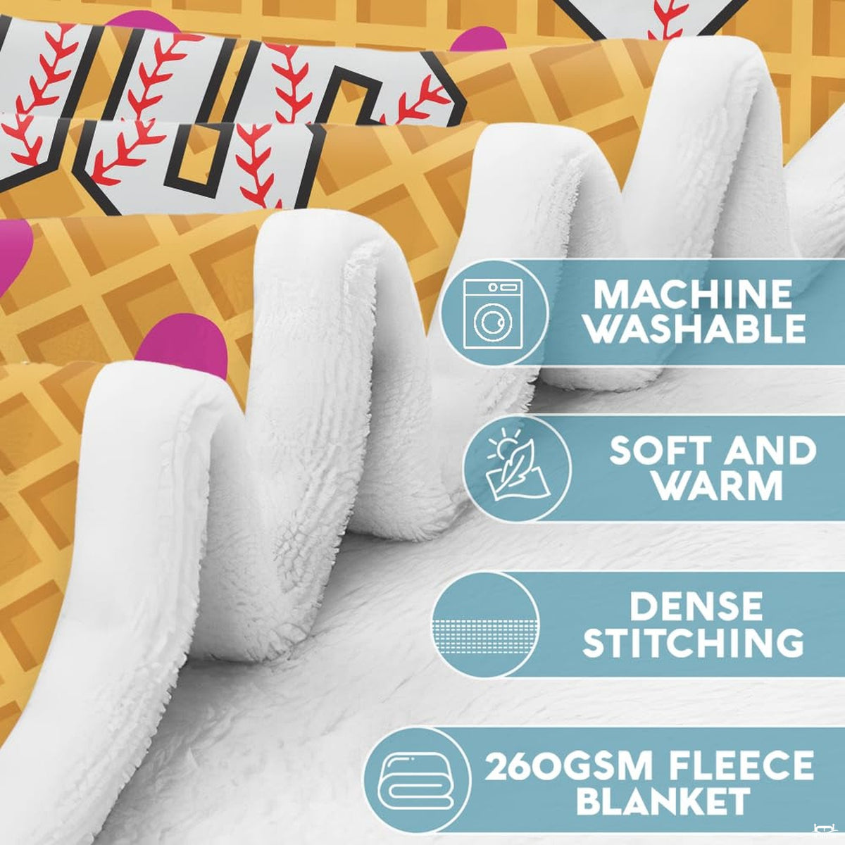 Bedroom display featuring sweet treat bedding with colorful sprinkles and waffle cone design.