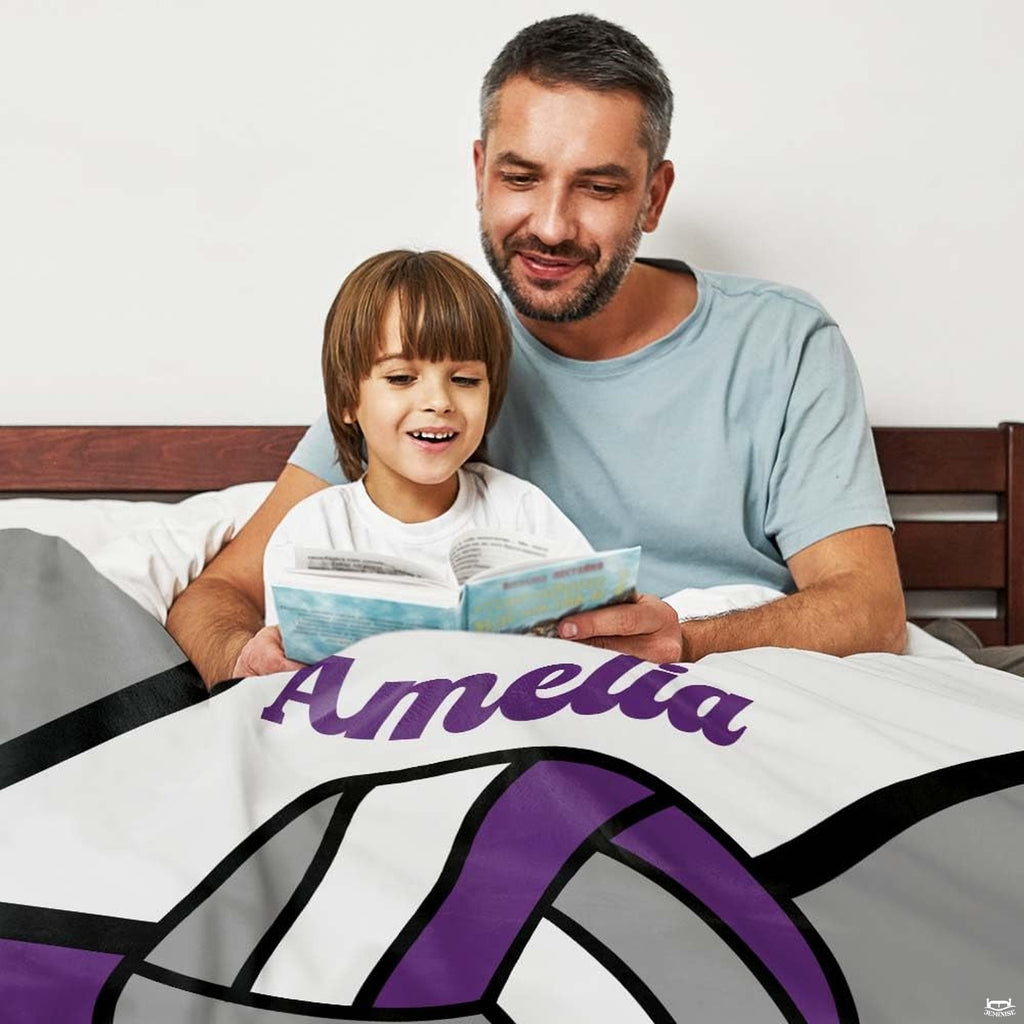 Modern geometric volleyball sports throw blanket view 3 showing stylized volleyball and clean color blocking