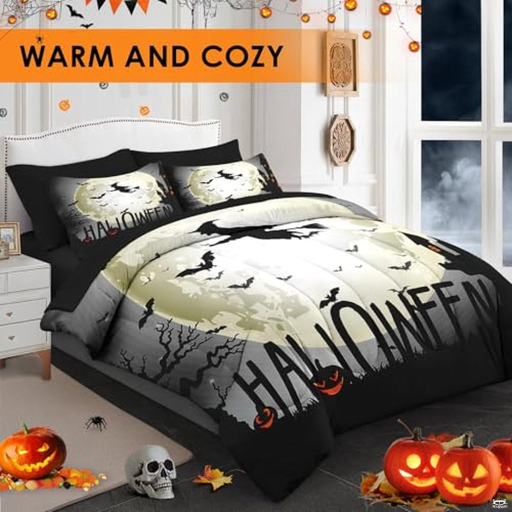 Pamnest Twin Halloween Comforter Set with Sheets, 5 Pieces Scary Bedding