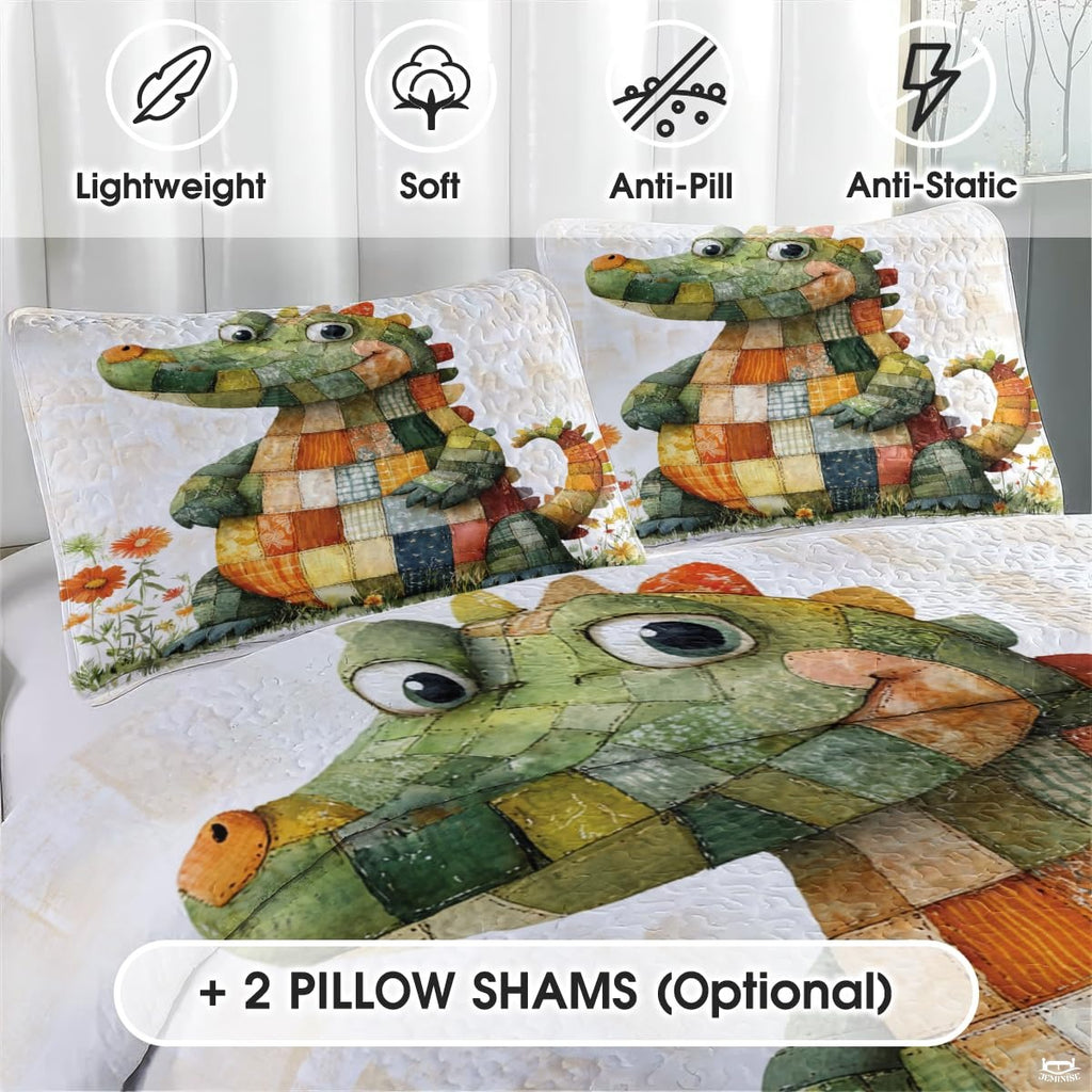 Crocodile Patchwork Printed Quilts, Animal Patchwork Bedding - Crocodile Quilt Bedset Style, Premium Quilts Bedspread, Animals Bedding Blanket Gift