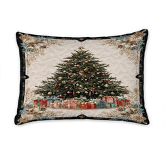 Vintage Christmas tree holiday presents bedding with Victorian scrollwork - view 3