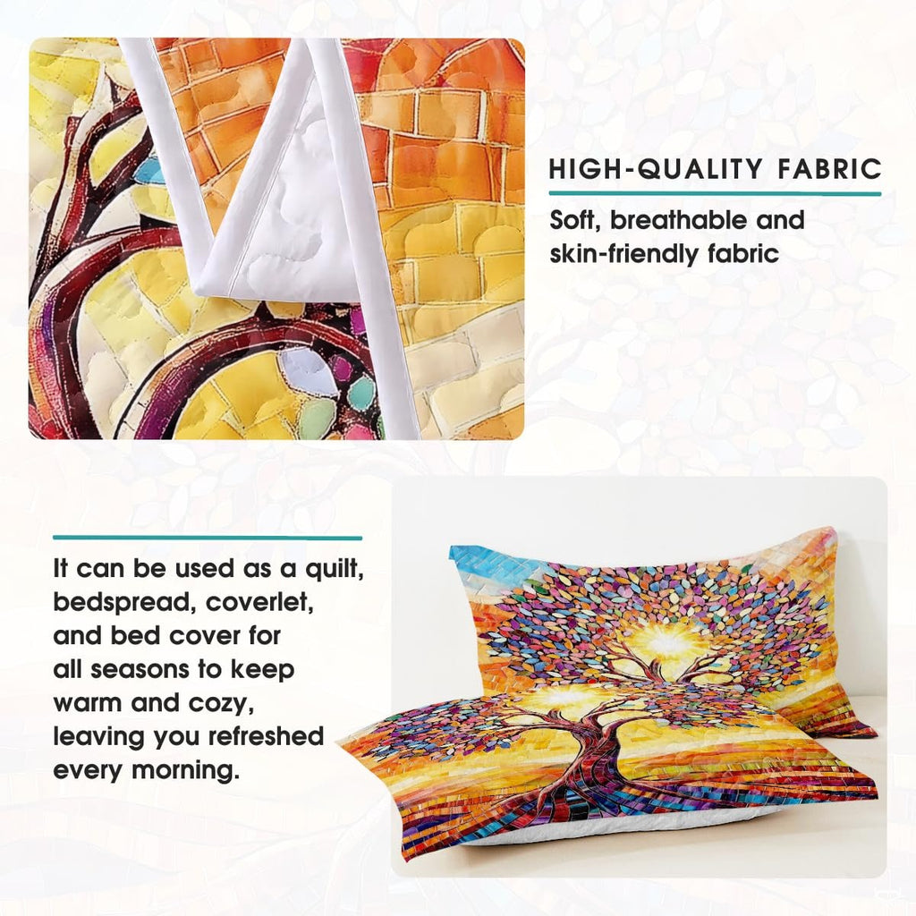 Personalized Mosaic Tree of Life Quilt Sets, Machine Wa - Mosaic Style