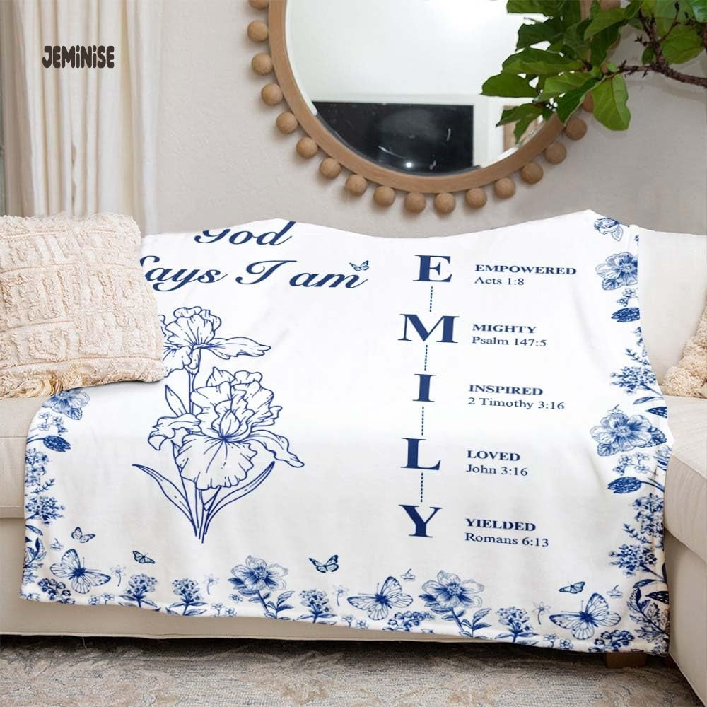 Jeminise Custom Bible Verse Christian Blanket, Personalized Inspirational Bedding