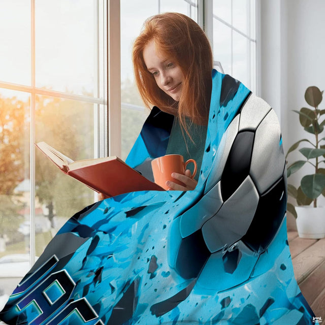 Shattered wall soccer ball sports throw blanket view 2 detailing 3D explosion and debris